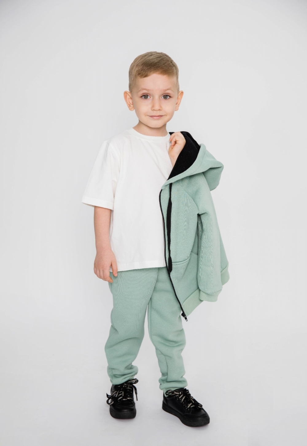 319-ОЛ. Костюм детский на молнии, олива, хлопок 65%, 35% ПЭ, 3-х нитка (начес) 98,104,110,116