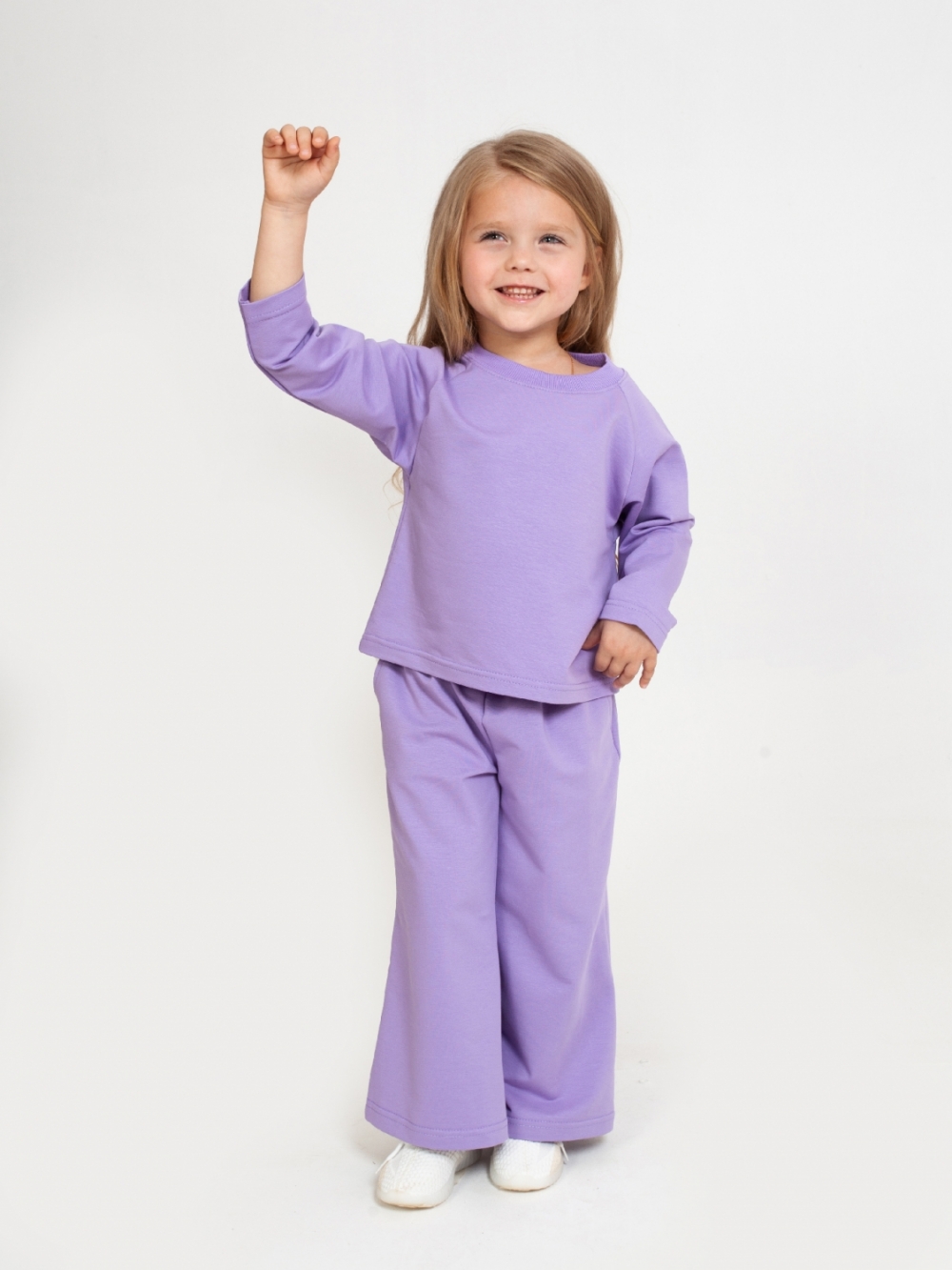 323-Л. Костюм детский Палаццо, лиловый, хлопок 70%, 25% ПЭ, 5% лайкра, футер 2-х нитка без начеса, размеры 86,92,98,104,110,116