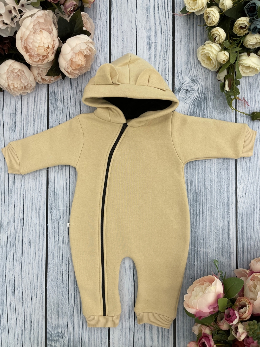 308-СЛ. Комбинезон с капюшоном, хлопок 65%, 35% ПЭ, 3-х нитка с начесом + интерлок 62,68,74,80