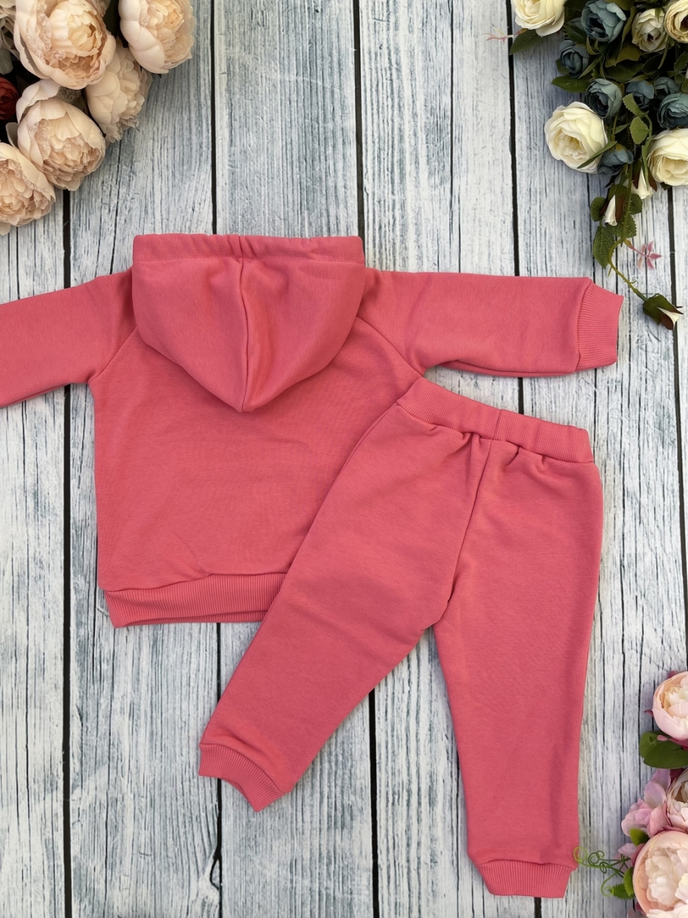 311-М. Свитшот с капюшоном + Штаны, хлопок 65%, 35% ПЭ, 3-х нитка ( без начеса) малина 122,128,134,140