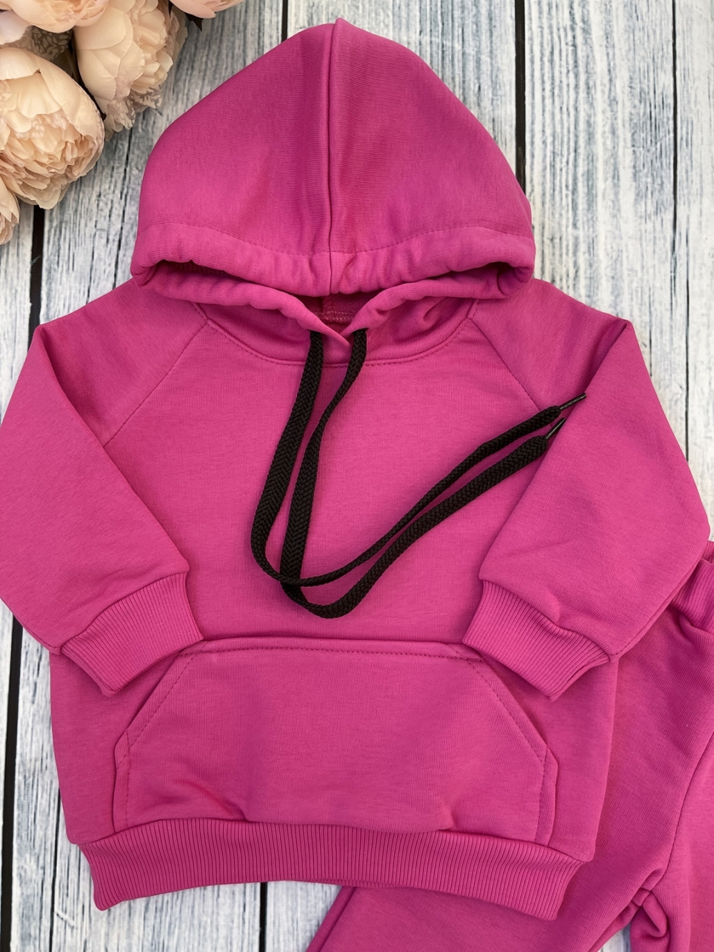 311-Ф. Свитшот с капюшоном + Штаны, хлопок 65%, 35% ПЭ, 3-х нитка ( без начеса) фуксия 146,152,158