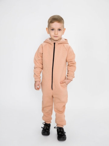 318-К. Комбинезон на молнии с капюшоном,  капучино, хлопок 65%, 35% ПЭ, 3 нитка толстовка (начёс) 86,92,98,104