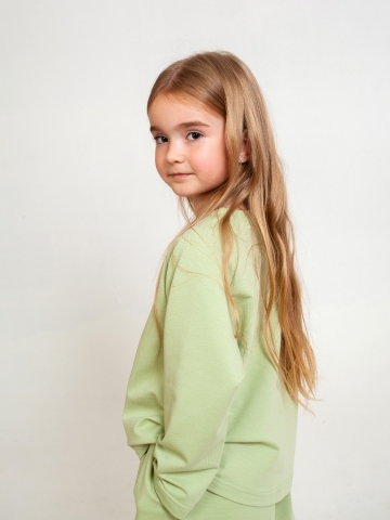 323-ФС. Костюм детский Палаццо, фисташка, хлопок 70%, 25% ПЭ, 5% лайкра, футер 2-х нитка без начеса, размеры 86,92,98,104,110,116