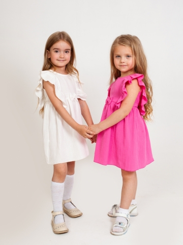 322-МО. Платье из муслина детское, хлопок 100% молочный, р. 98,104,110,116