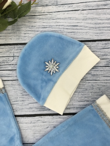 245. Платье новогоднее с шапкой, хлопок 80% велюр 20% ПЭ, голубой 62,68,74,80,86