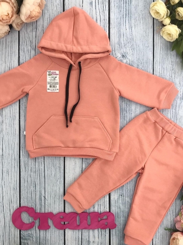Купить оптом 311-ПР. Свитшот с капюшоном + Штаны, хлопок 65%, 35% ПЭ, 3-х нитка ( без начеса) персик 80,86,92 в Самаре