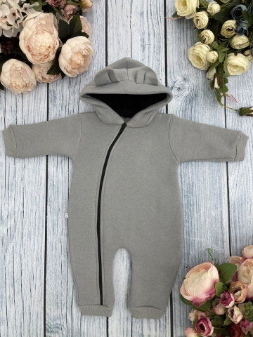 Купить оптом 308-СЕР. Комбинезон с капюшоном, хлопок 65%, 35% ПЭ, 3-х нитка с начесом + интерлок 62,68,74,80 в Самаре